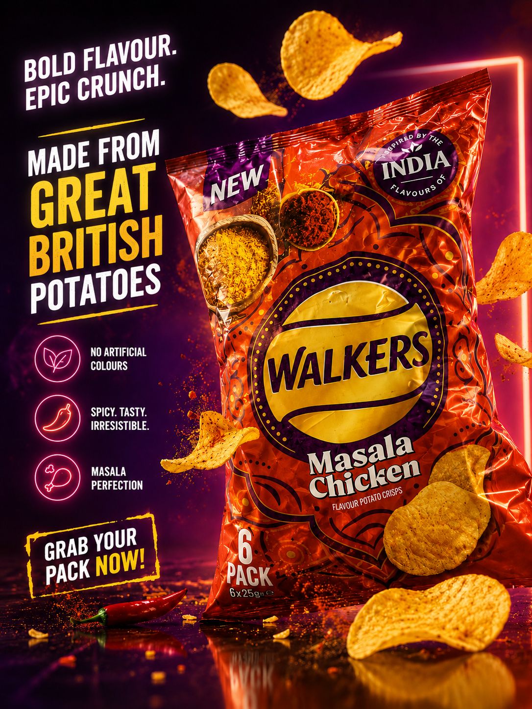 Walkers Masala Chicken Flavour (Suitable for vegetarians) 25G UK