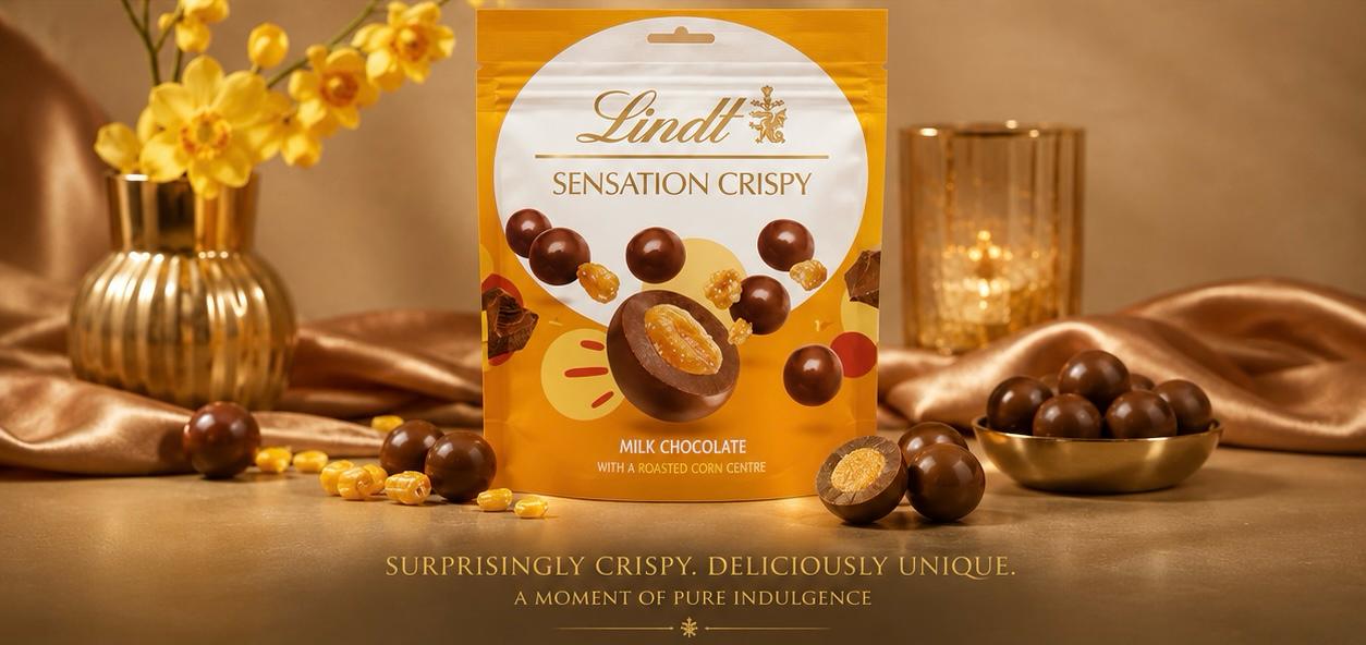 Lindt Sensation Crispy Milk Chocolate with Roasted corn centre 140G