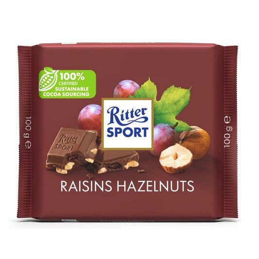 Ritter Sport Raisins & Hazelnuts Chocolate Bar – 100 g